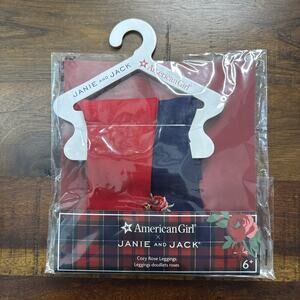 American Girl Doll Janie & Jack Cozy Rose LEGGINGS Two Pairs Red & Navy NIP